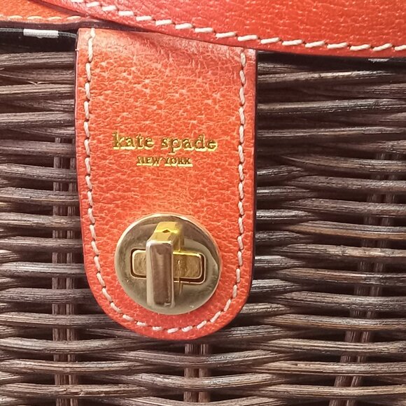 RARE! Vintage NEW WITH TAG! Dk Brown/Tomato KATE SPADE "HENLEY" Wicker Purse Bag - Picture 4 of 15